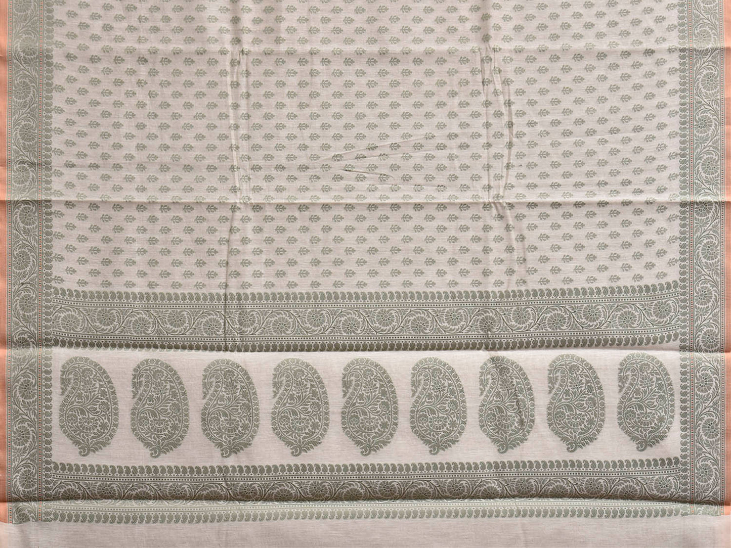 Green and White Dhakai Jamdani Cotton Viscose Saree with All Over and Pallu Design dj0312
