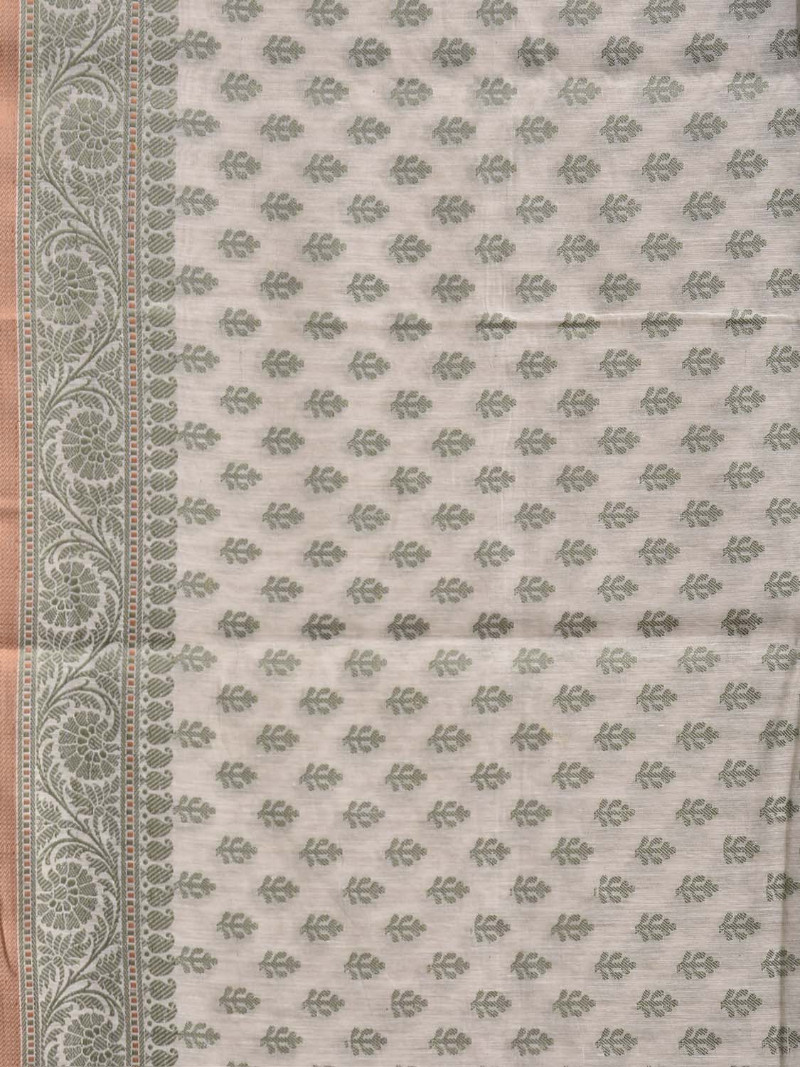 Green and White Dhakai Jamdani Cotton Viscose Saree with All Over and Pallu Design dj0312