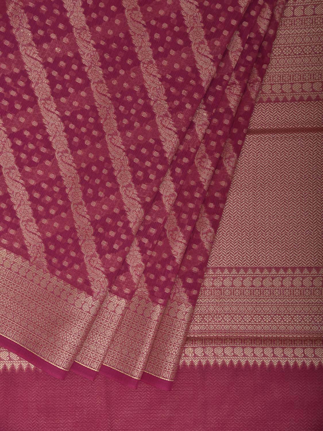 Pink Dhakai Jamdani Cotton Viscose Saree with Diagonal and Pallu Design dj0313