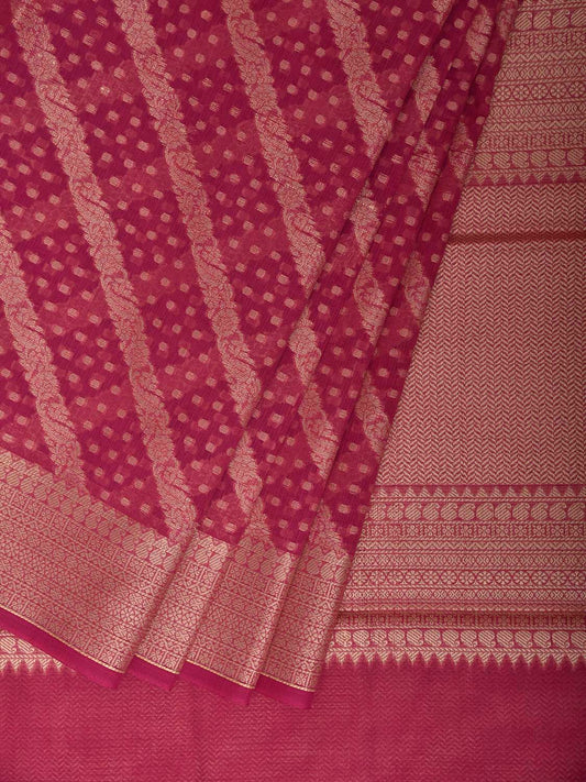 Pink Dhakai Jamdani Cotton Viscose Saree with Diagonal and Pallu Design dj0313
