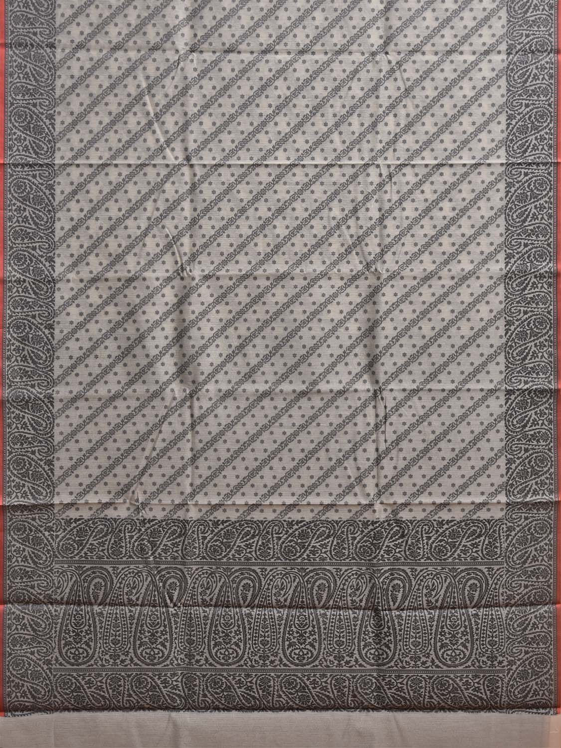 Light Grey Dhakai Jamdani Cotton Viscose Saree with Diagonal and Pasley Pallu Design dj0314