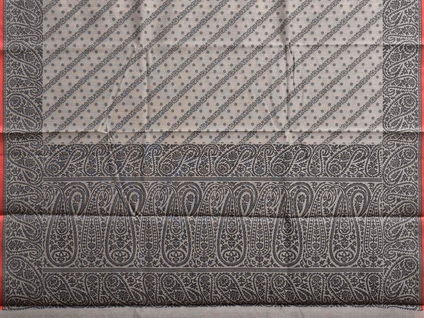 Light Grey Dhakai Jamdani Cotton Viscose Saree with Diagonal and Pasley Pallu Design dj0314