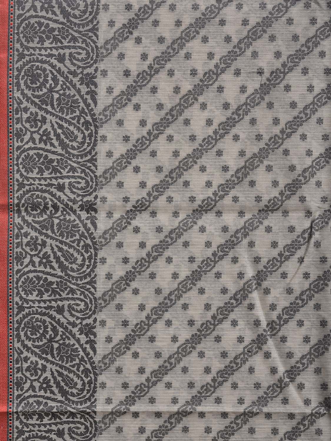 Light Grey Dhakai Jamdani Cotton Viscose Saree with Diagonal and Pasley Pallu Design dj0314