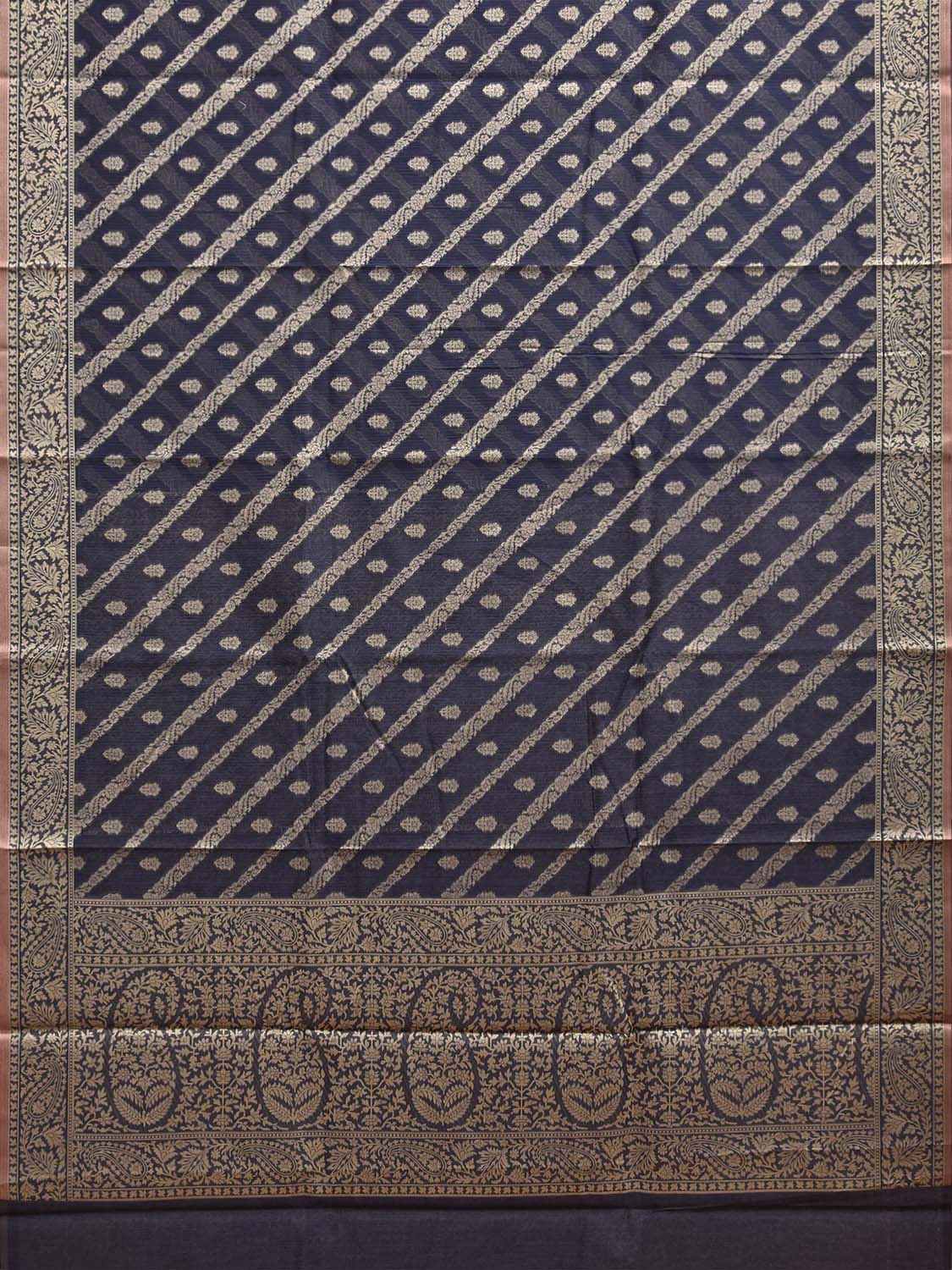 Navy Dhakai Jamdani Cotton Viscose Saree with Diagonal and Pasley Border-Pallu Design dj0315