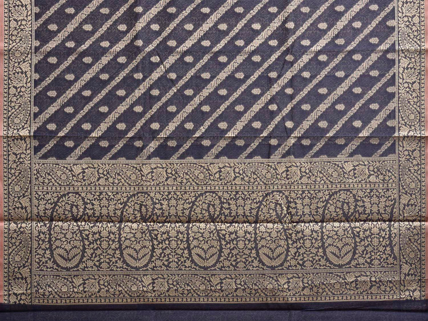 Navy Dhakai Jamdani Cotton Viscose Saree with Diagonal and Pasley Border-Pallu Design dj0315