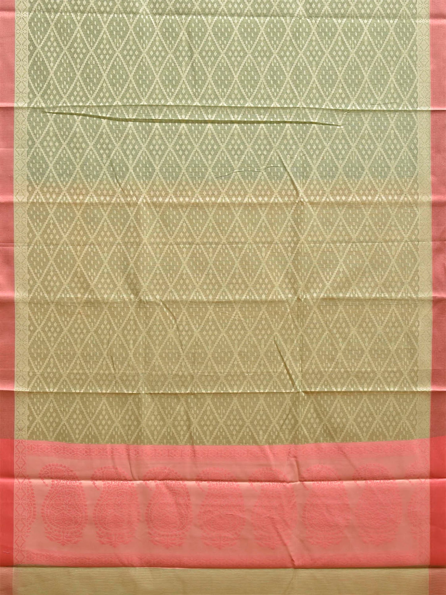Green and Peach Dhakai Jamdani Cotton Viscose Saree with Grill and Pasley Pallu Design dj0316
