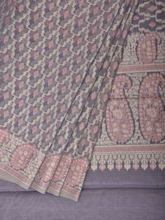 Grey Dhakai Jamdani Cotton Viscose Saree with Grill and Pasley Border-Pallu Design dj0317