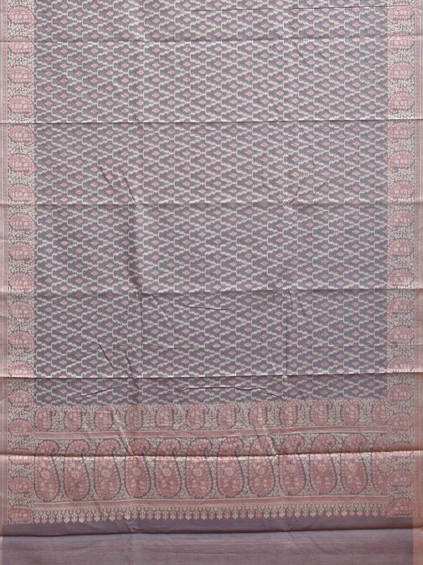 Grey Dhakai Jamdani Cotton Viscose Saree with Grill and Pasley Border-Pallu Design dj0317