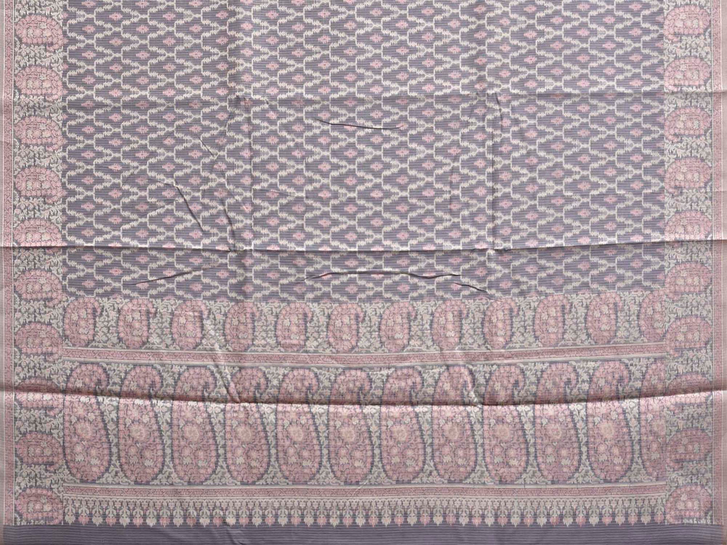 Grey Dhakai Jamdani Cotton Viscose Saree with Grill and Pasley Border-Pallu Design dj0317