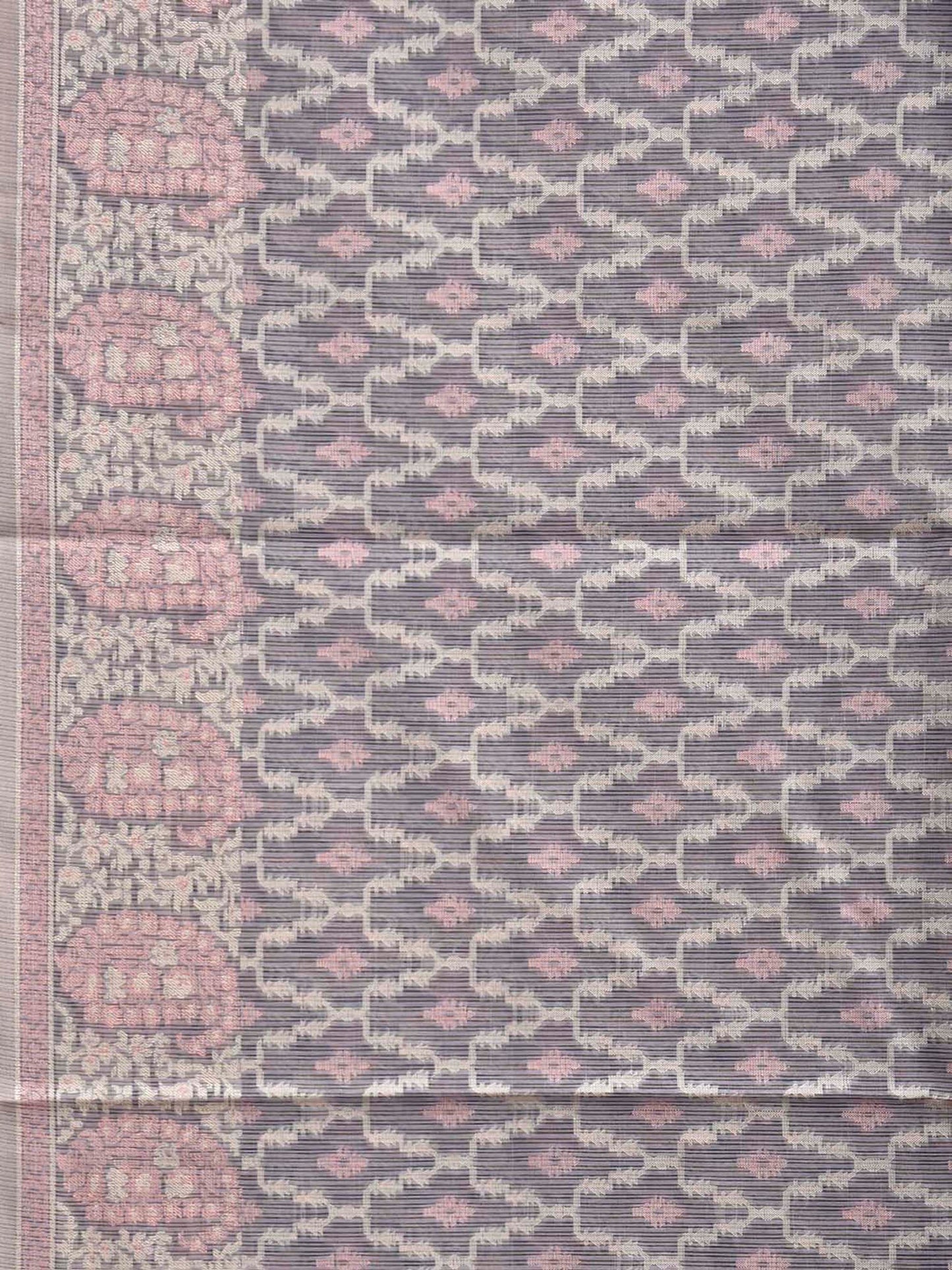 Grey Dhakai Jamdani Cotton Viscose Saree with Grill and Pasley Border-Pallu Design dj0317
