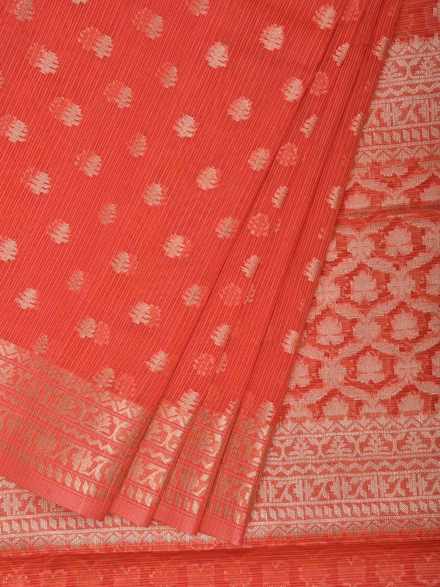 Light Orange Dhakai Jamdani Cotton Viscose Saree with Small Buta and Border-Pallu Design dj0319