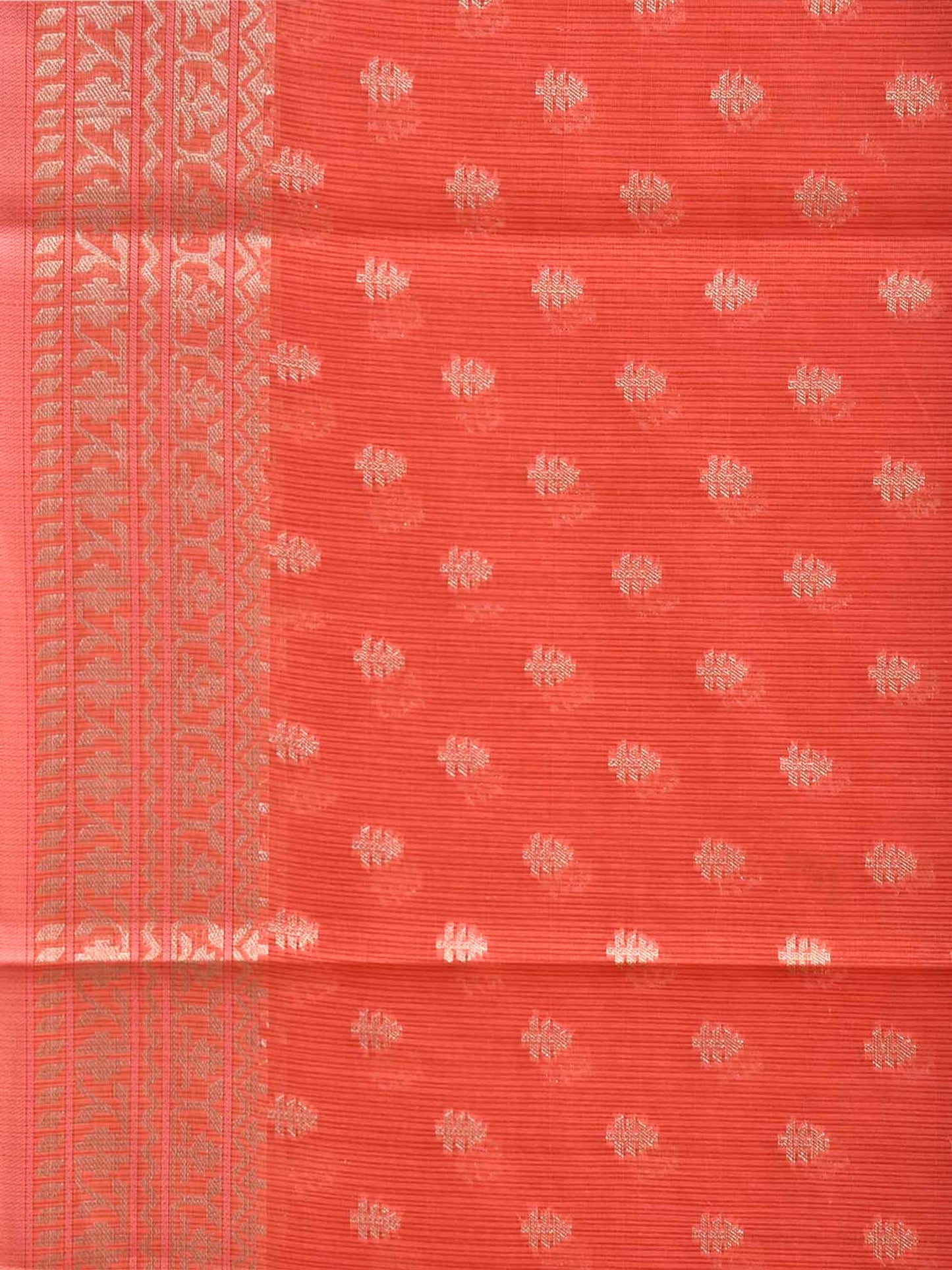 Light Orange Dhakai Jamdani Cotton Viscose Saree with Small Buta and Border-Pallu Design dj0319