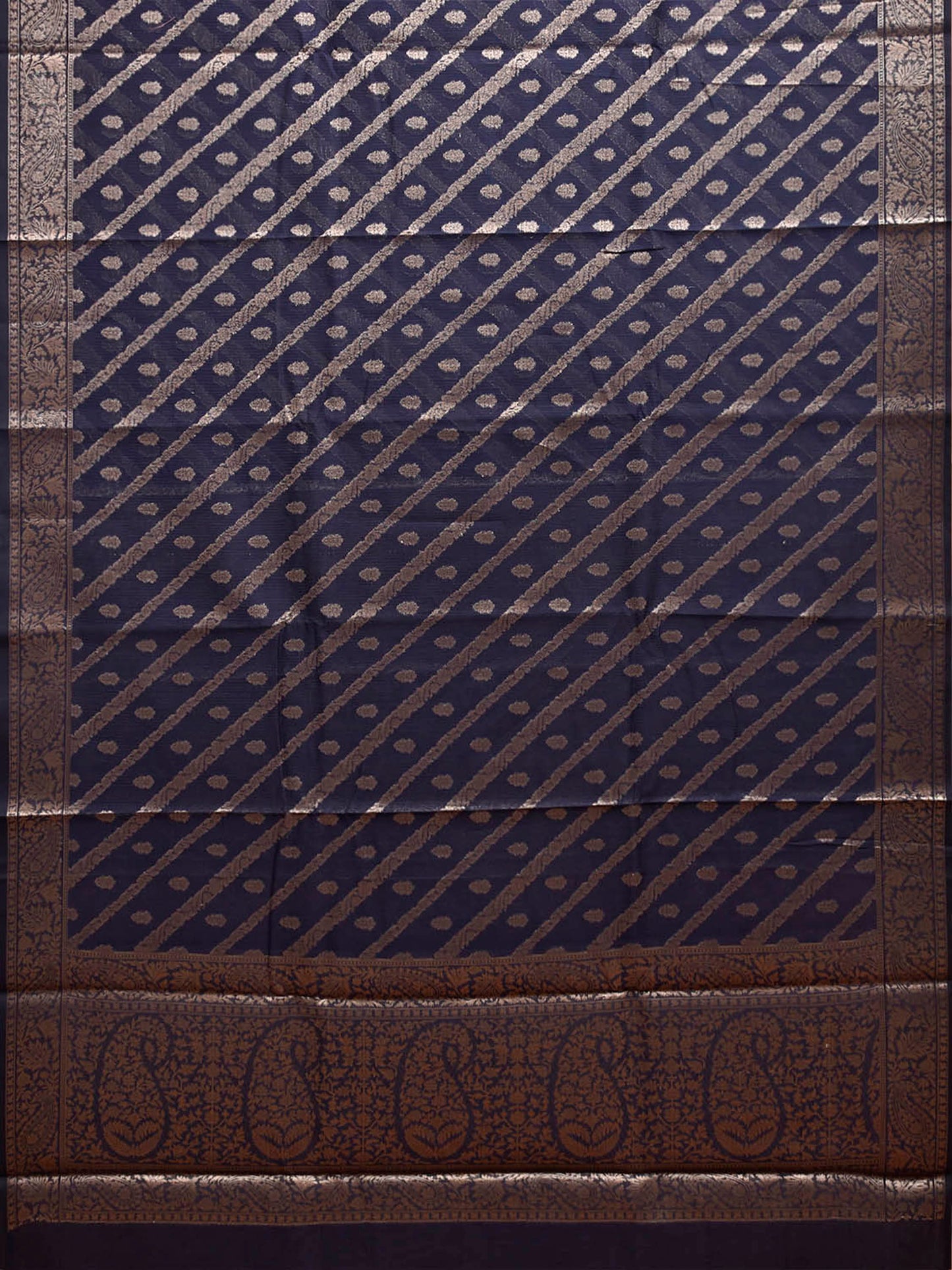 Navy Dhakai Jamdani Cotton Viscose Saree with Zari Thread Diagonal and Pasley Border-Pallu Design dj0320