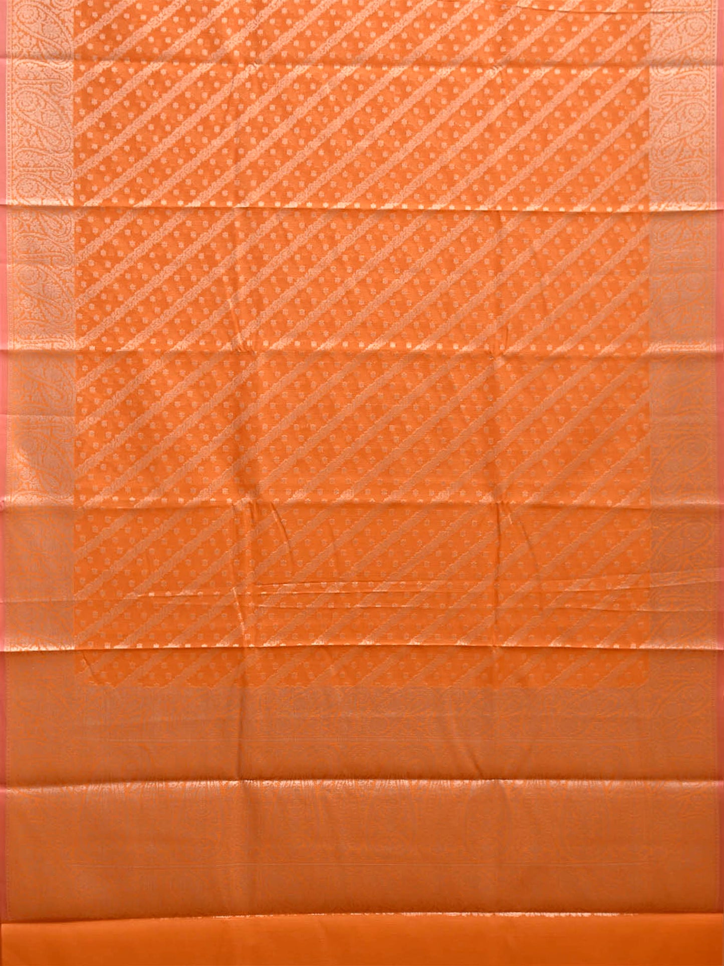 Orange Dhakai Jamdani Cotton Viscose Saree with Diagonal and Pasley Border-Pallu Design dj0321