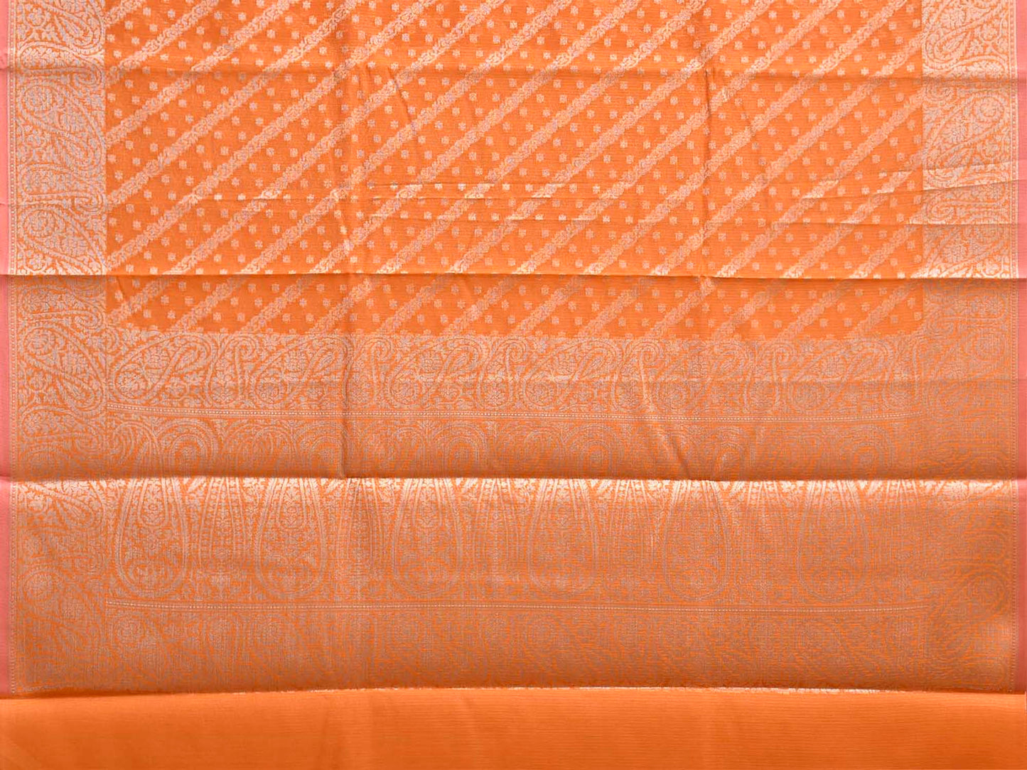Orange Dhakai Jamdani Cotton Viscose Saree with Diagonal and Pasley Border-Pallu Design dj0321