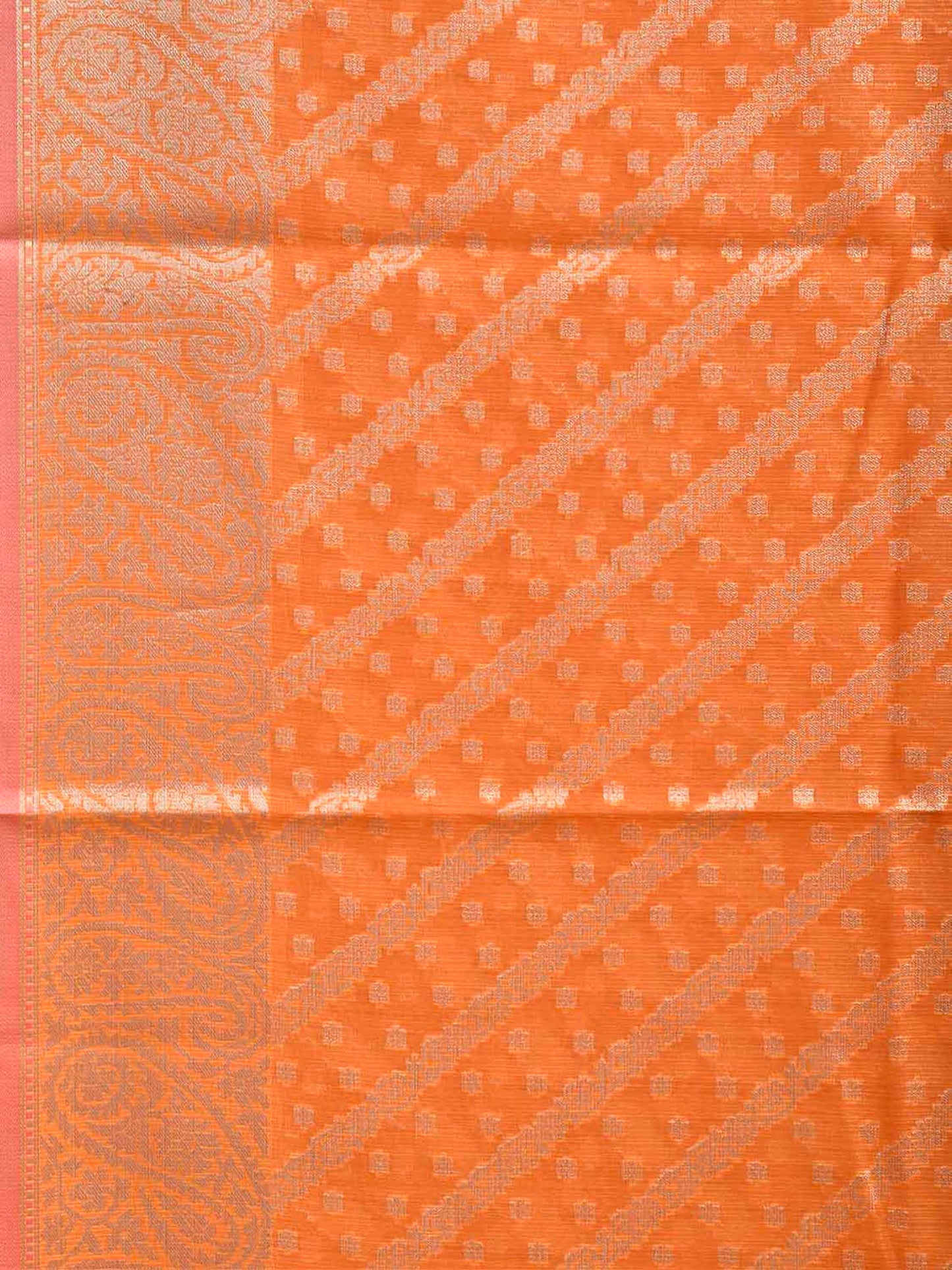 Orange Dhakai Jamdani Cotton Viscose Saree with Diagonal and Pasley Border-Pallu Design dj0321