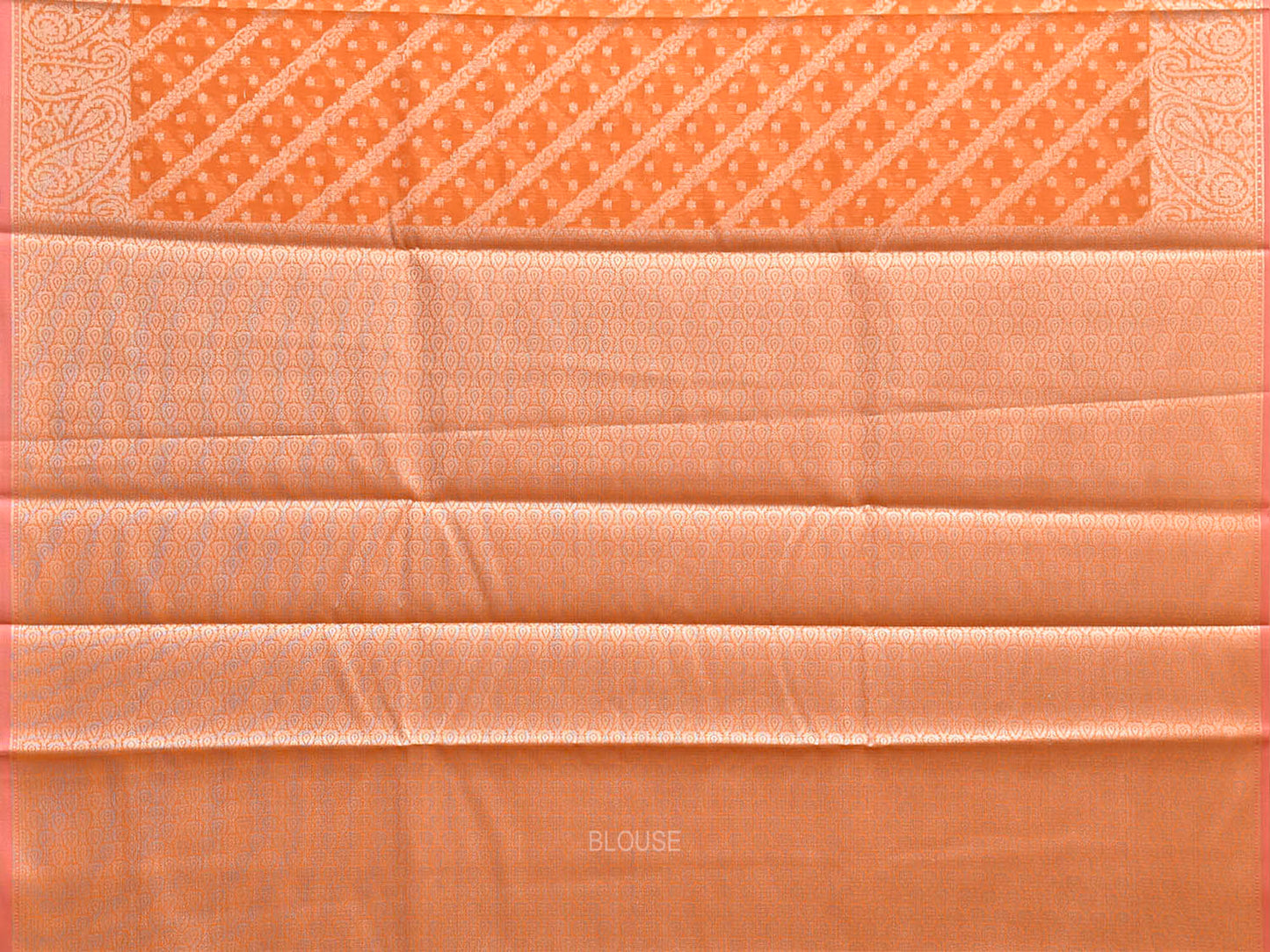 Orange Dhakai Jamdani Cotton Viscose Saree with Diagonal and Pasley Border-Pallu Design dj0321