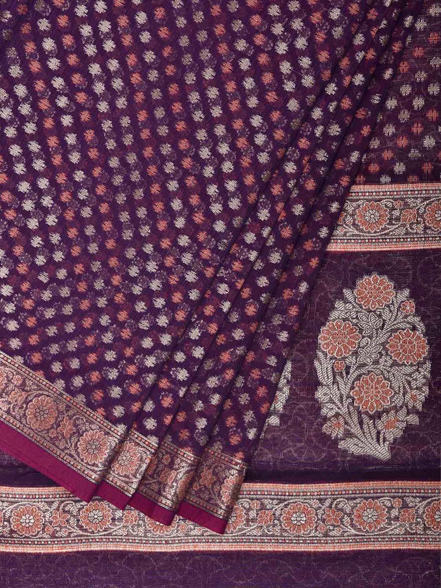 Purple Dhakai Jamdani Cotton Viscose Saree with All Over Small Buta and Pallu Design dj3022