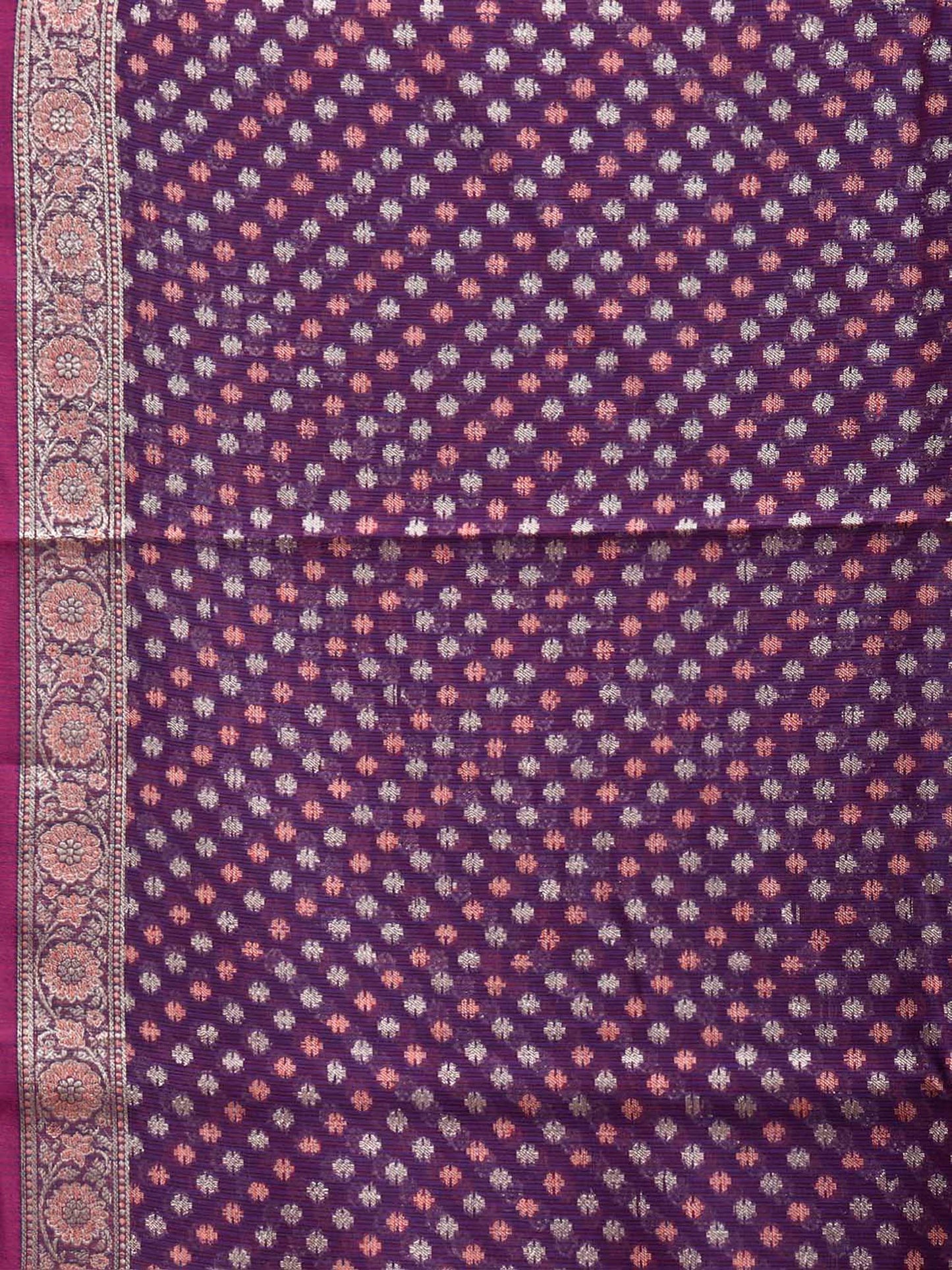 Purple Dhakai Jamdani Cotton Viscose Saree with All Over Small Buta and Pallu Design dj3022