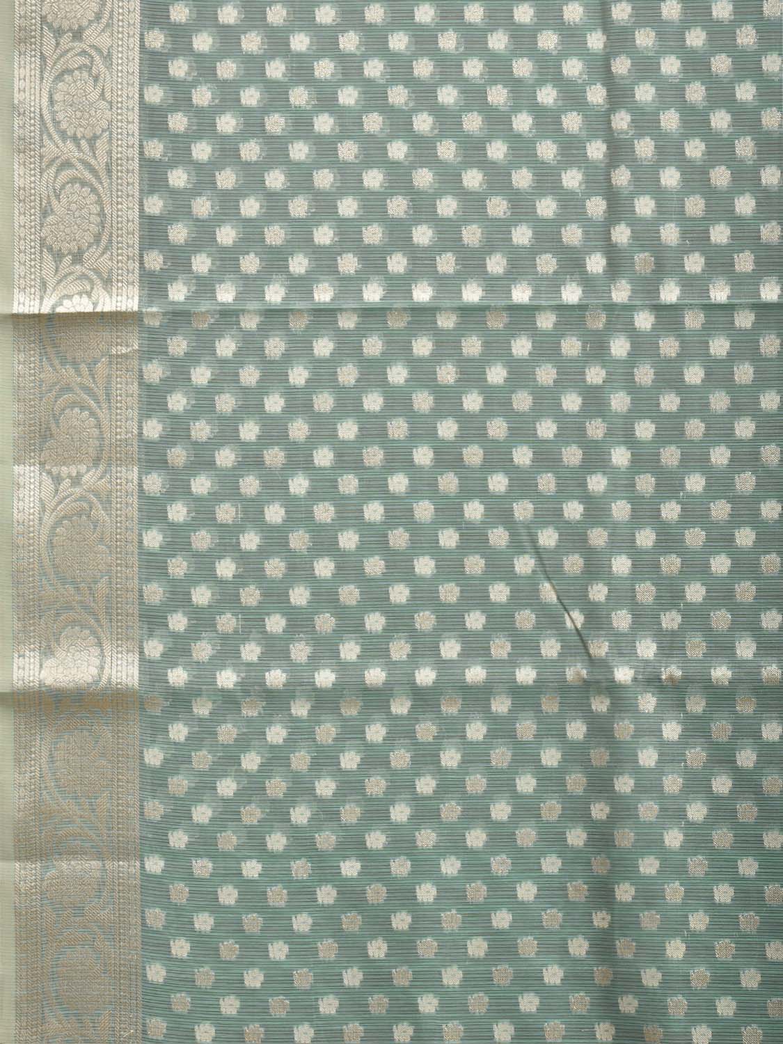 Sea Green Dhakai Jamdani Cotton Viscose Saree with All Over Small Buta and Pallu Design dj0323