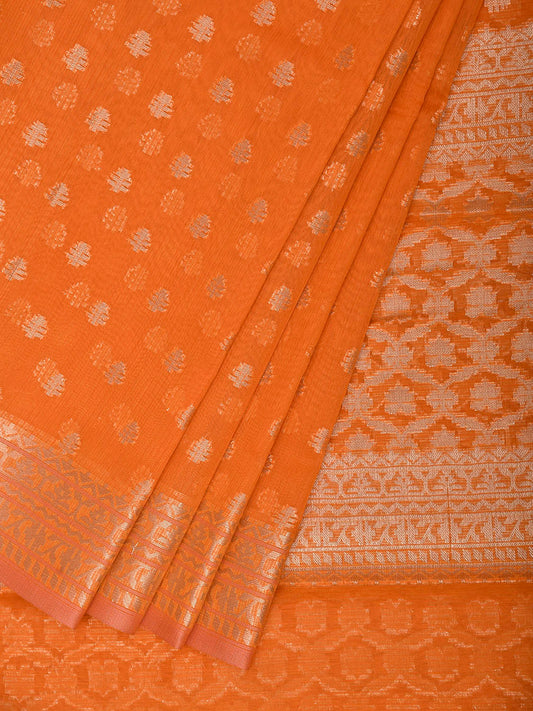 Orange Dhakai Jamdani Cotton Viscose Saree with All Over Small Buta and Pallu Design dj0324