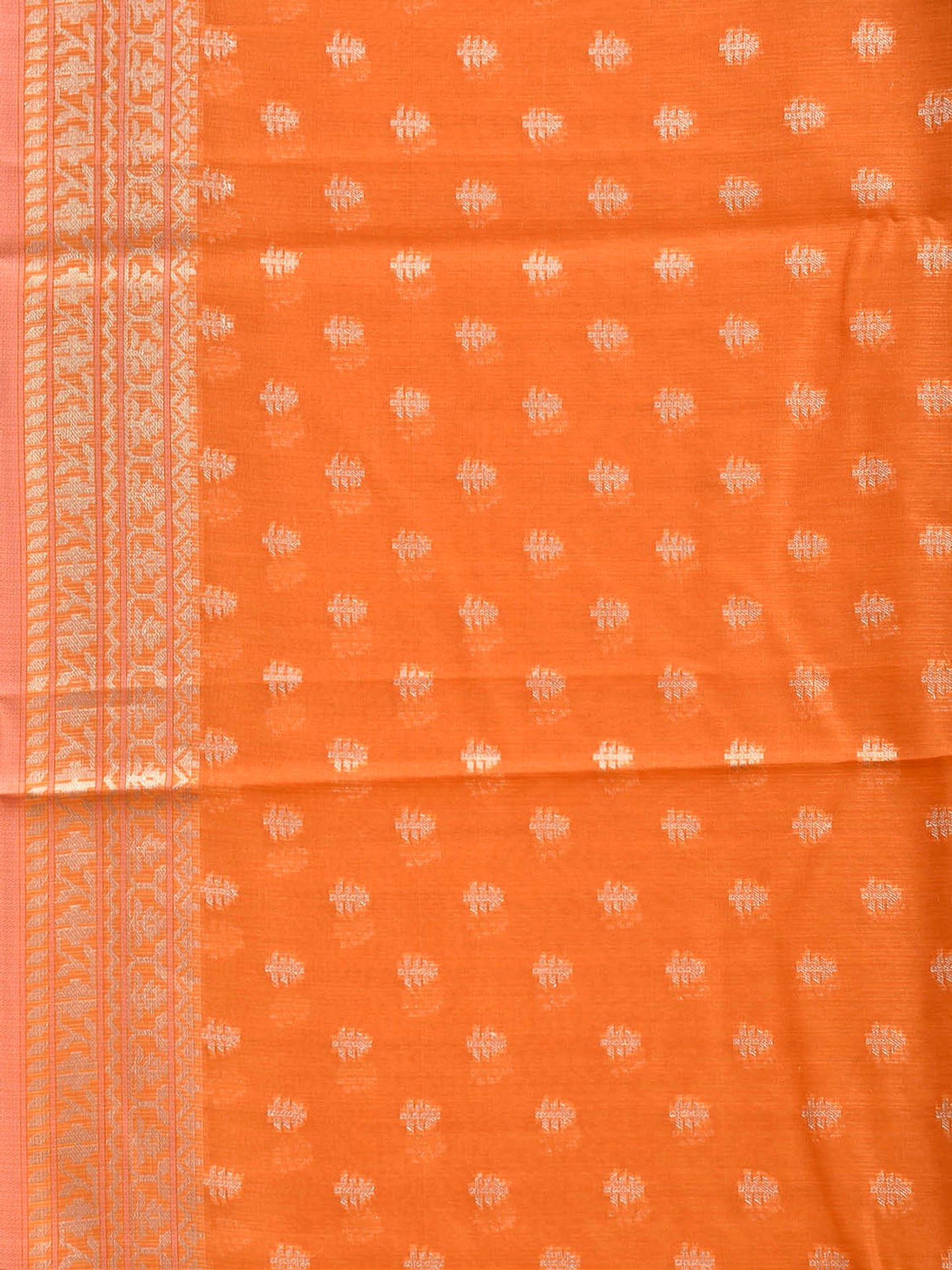 Orange Dhakai Jamdani Cotton Viscose Saree with All Over Small Buta and Pallu Design dj0324