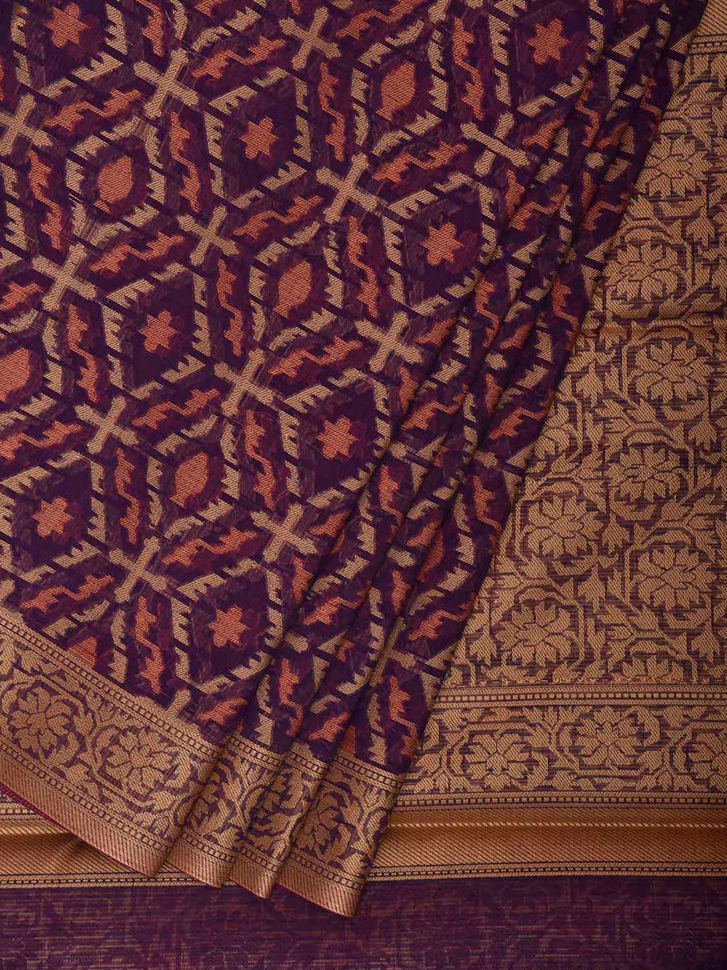 Purple Dhakai Jamdani Cotton Viscose Saree with All Over and Floral Pallu Design dj0325