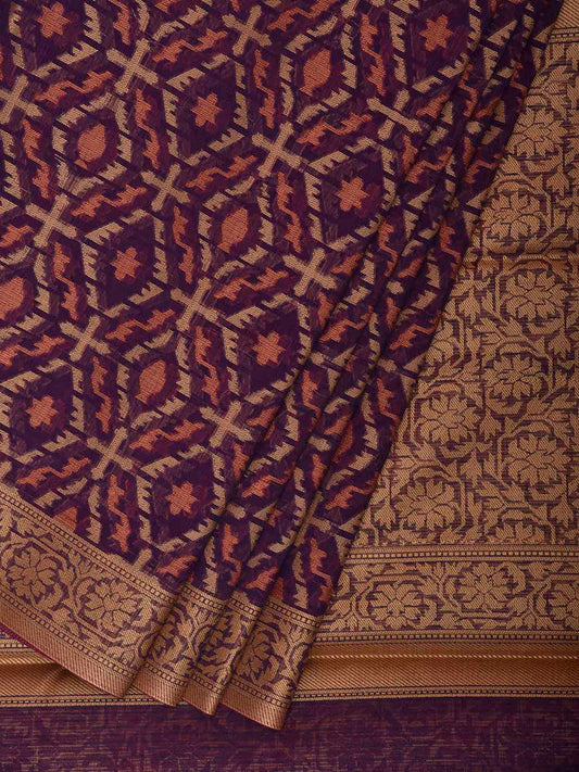 Purple Dhakai Jamdani Cotton Viscose Saree with All Over and Floral Pallu Design dj0325