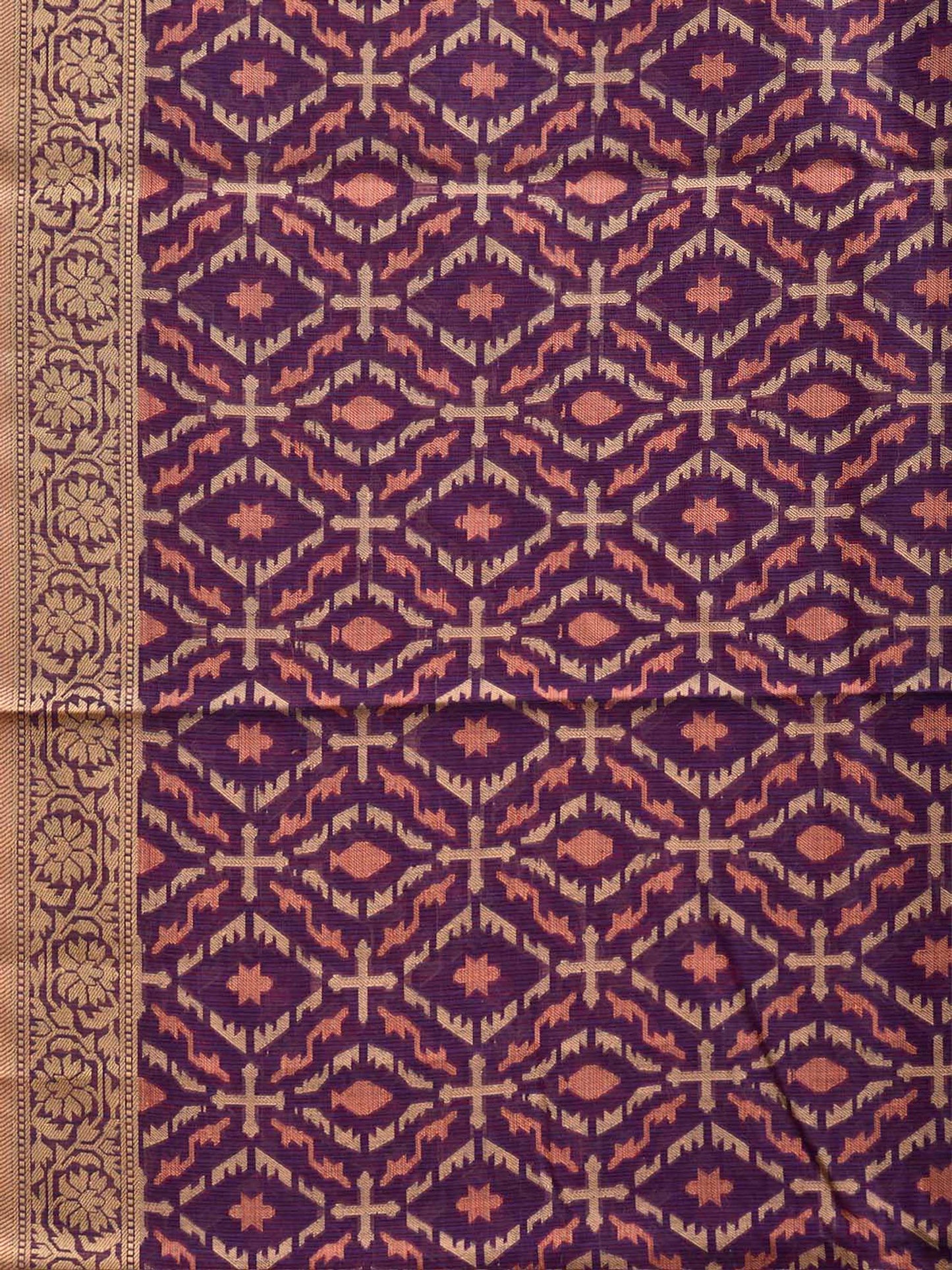 Purple Dhakai Jamdani Cotton Viscose Saree with All Over and Floral Pallu Design dj0325