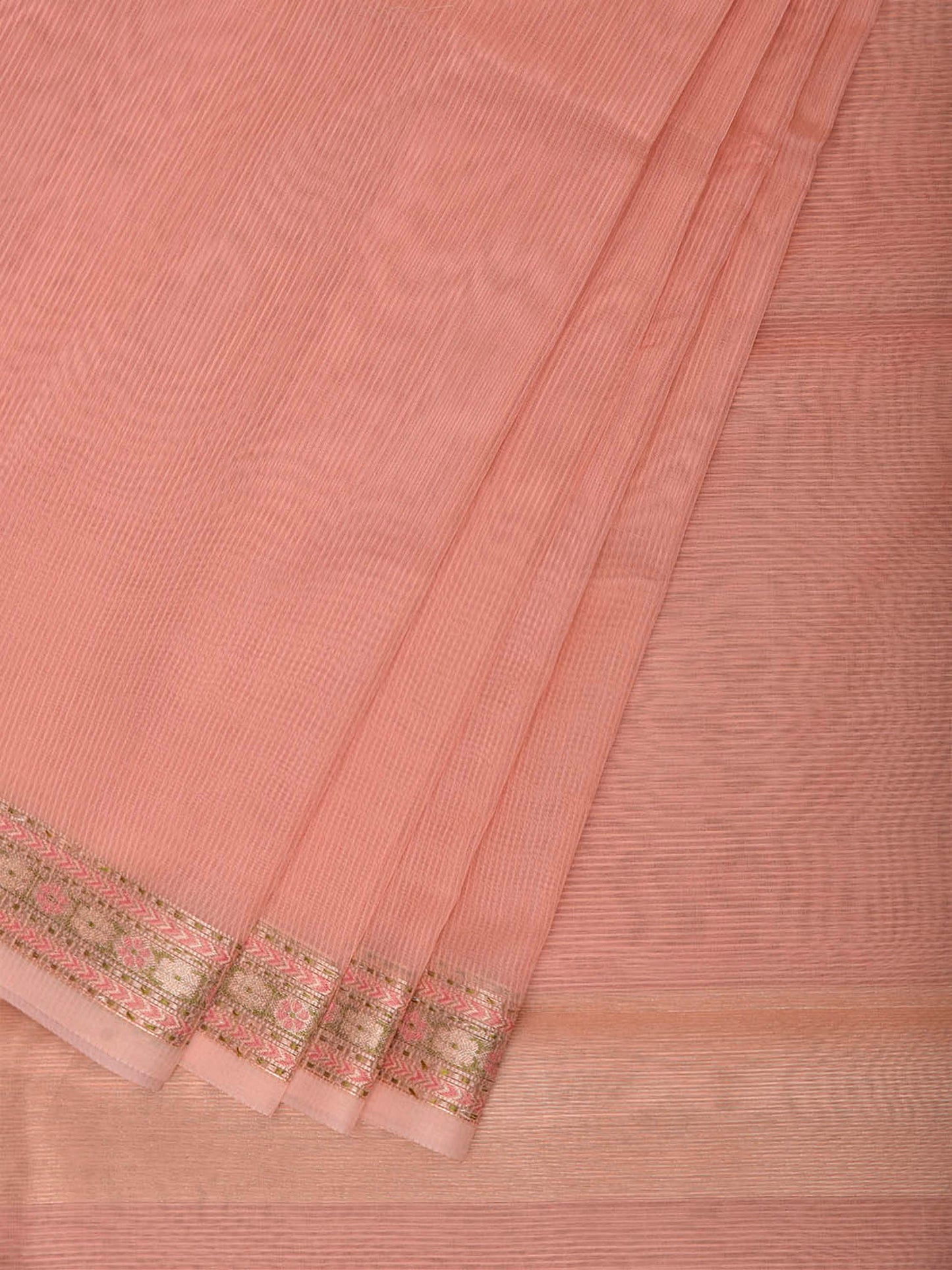 Light Peach Dhakai Jamdani Cotton Viscose Saree with Small Border Design dj0326