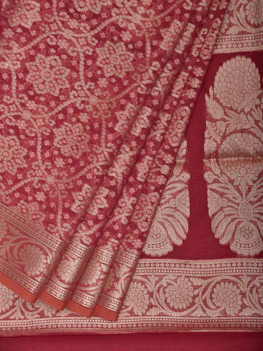 Dark Pink Dhakai Jamdani Cotton Viscose Saree with All Over and Pallu Design dj0328