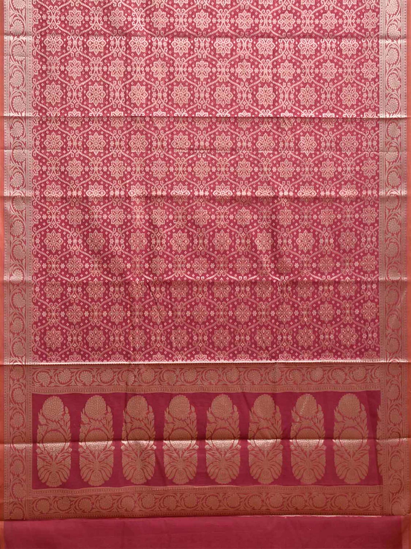 Dark Pink Dhakai Jamdani Cotton Viscose Saree with All Over and Pallu Design dj0328