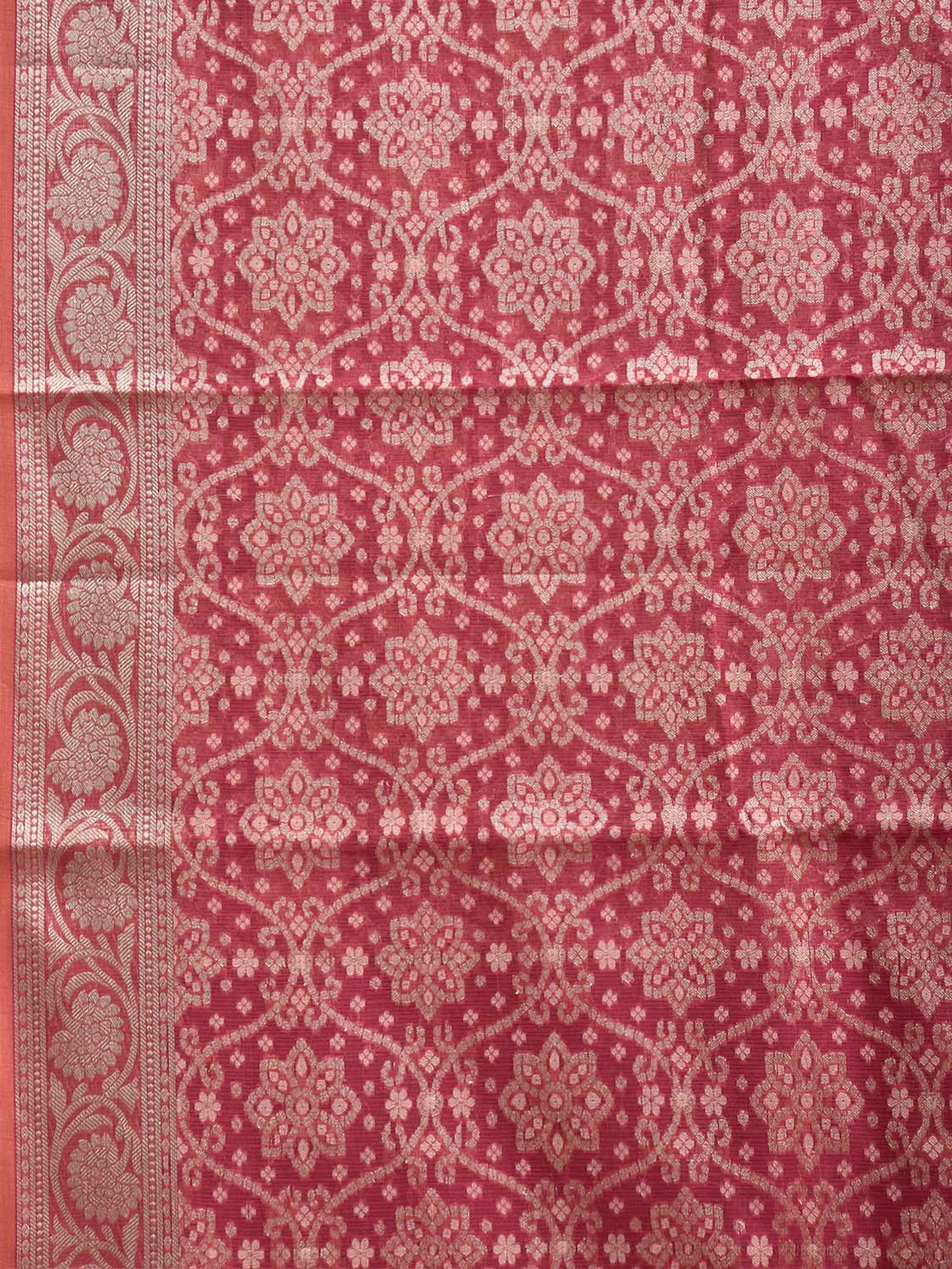Dark Pink Dhakai Jamdani Cotton Viscose Saree with All Over and Pallu Design dj0328
