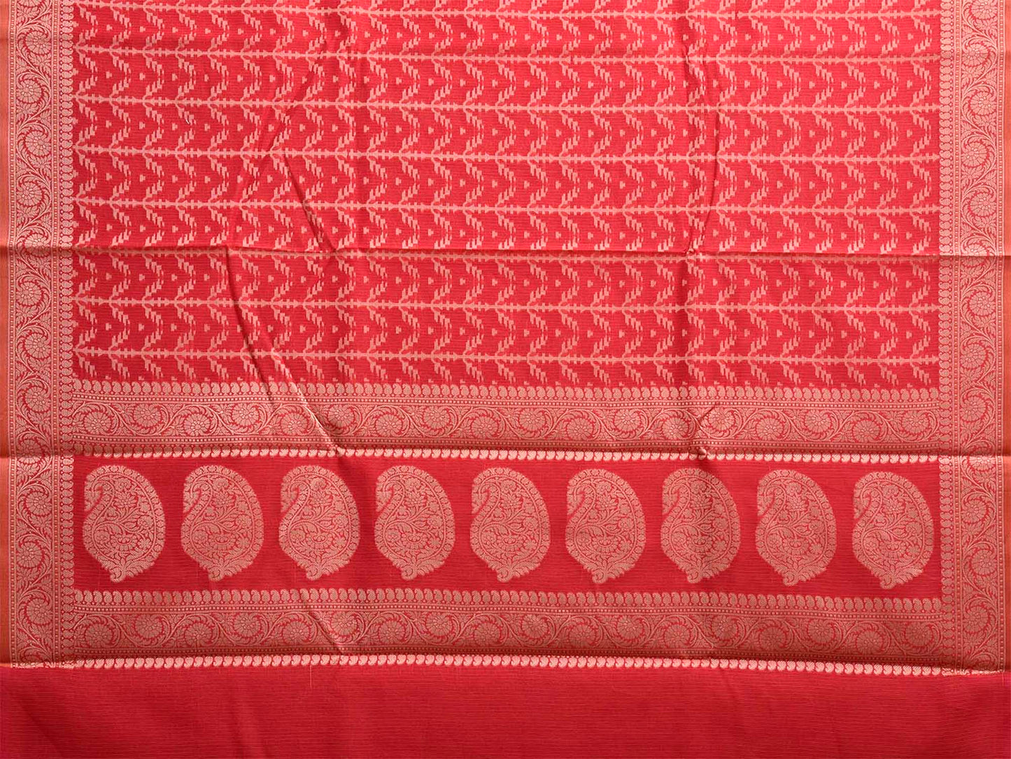 Red Dhakai Jamdani Cotton Viscose Saree with All Over and Pasley Pallu Design dj0329