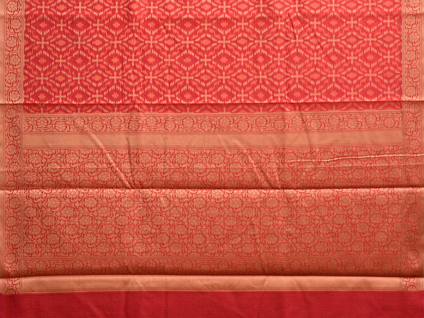Red Dhakai Jamdani Cotton Viscose Saree with All Over and Floral Pallu Design dj0331