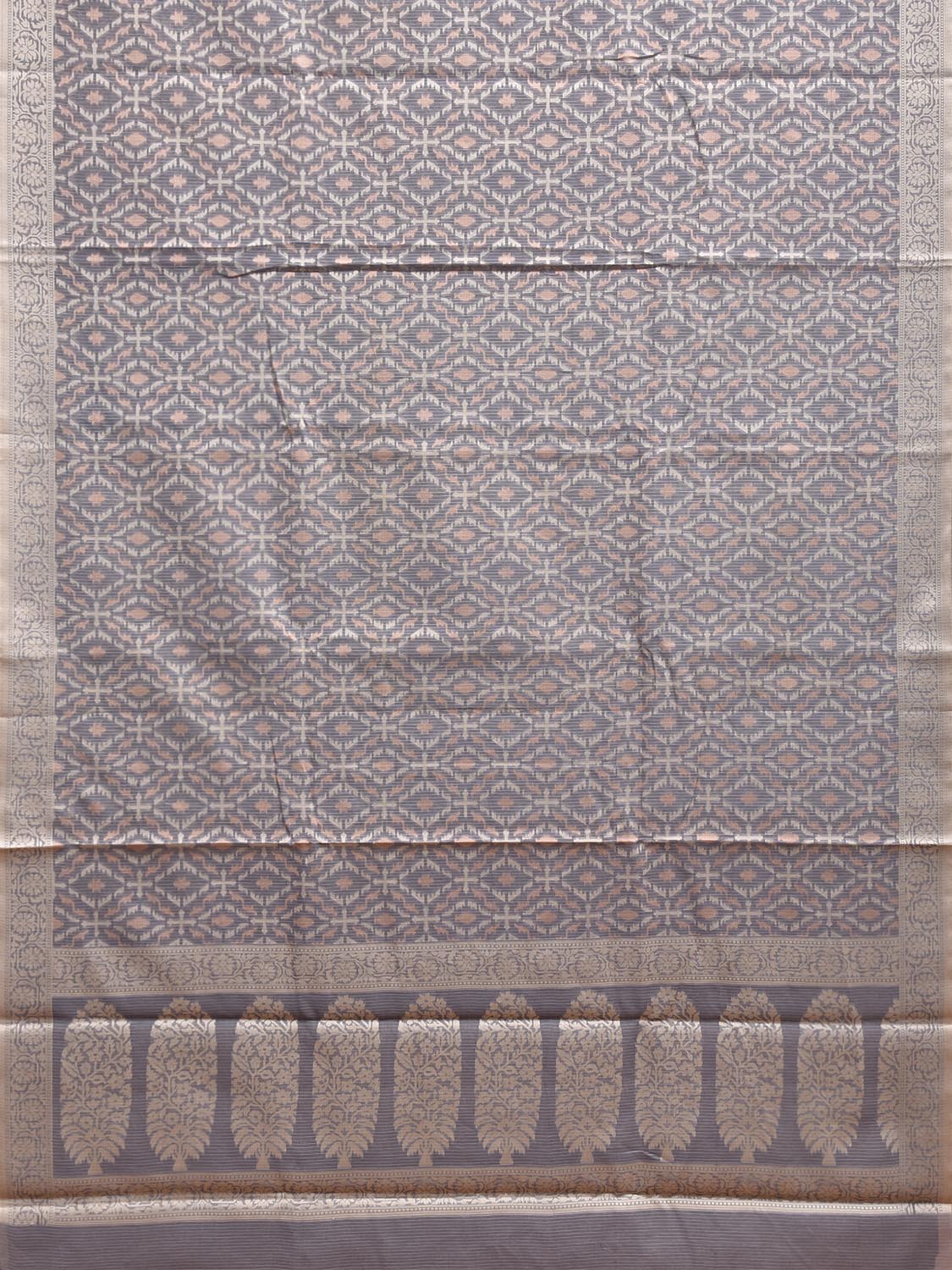 Light Grey Dhakai Jamdani Cotton Viscose Saree with All Over and Floral Pallu Design dj0332