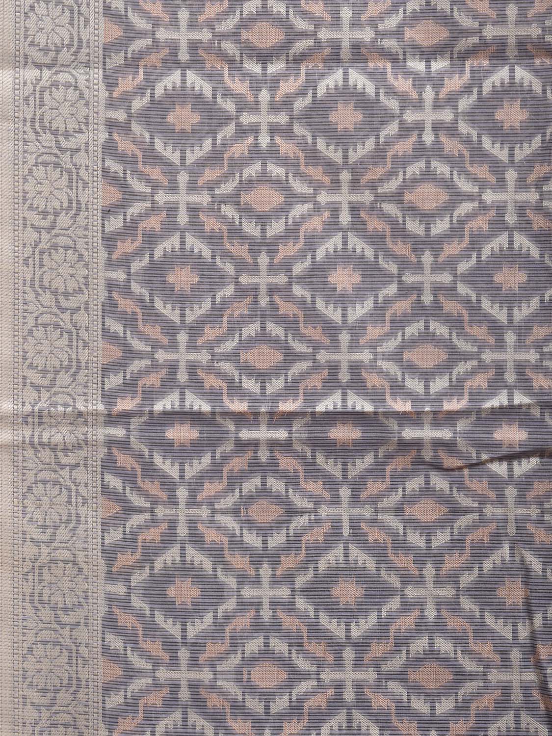 Light Grey Dhakai Jamdani Cotton Viscose Saree with All Over and Floral Pallu Design dj0332