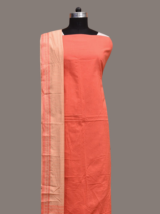 Peach and Cream Bamboo Cotton Dress Material with Dupatta and Plain Top Strips Bottom Design dm0053