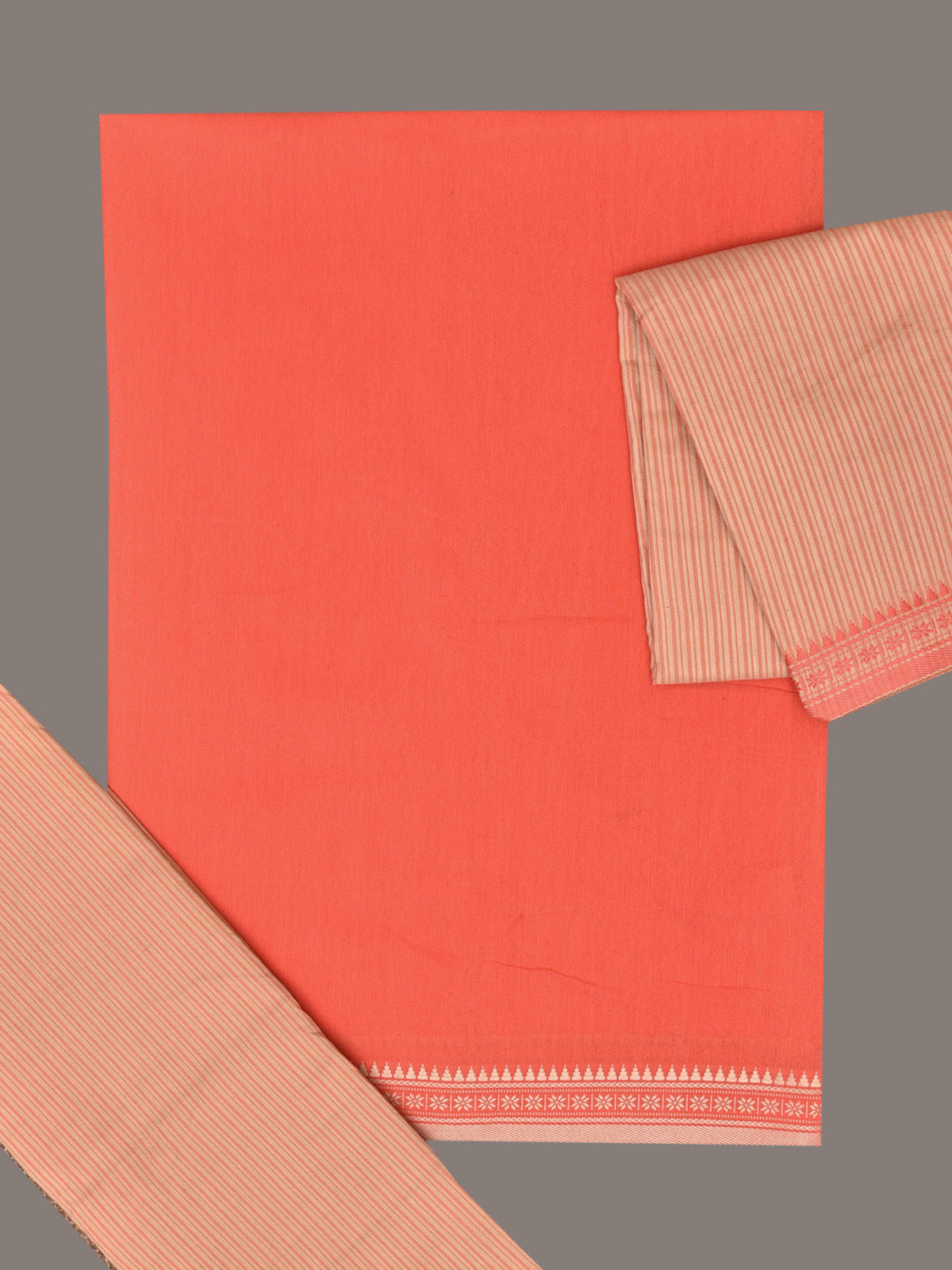 Peach and Cream Bamboo Cotton Dress Material with Dupatta and Plain Top Strips Bottom Design dm0053