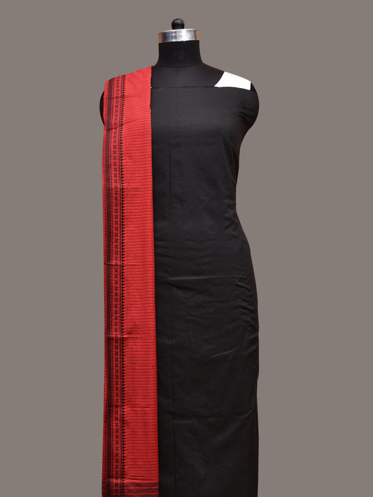 Black and Red Bamboo Cotton Dress Material with Dupatta and Plain Top Strips Bottom Design dm0055