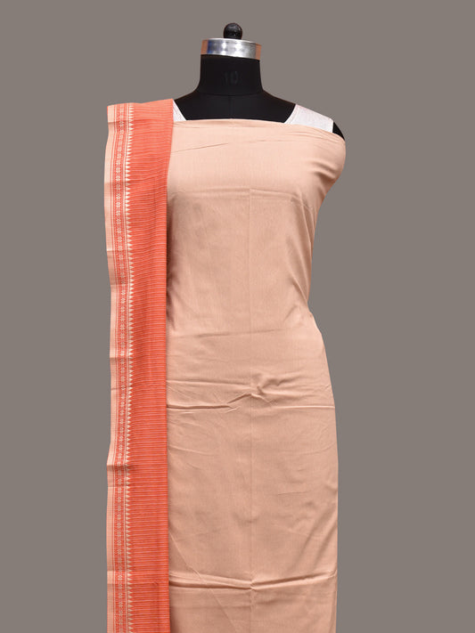Cream and Orange Bamboo Cotton Dress Material with Dupatta and Plain Top Strips Bottom Design dm0056