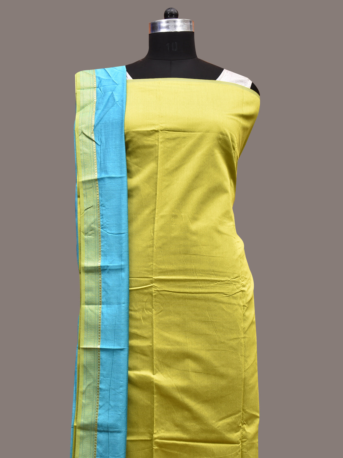 Light Green and Blue Bamboo Cotton Dress Material with Dupatta and Plain Top Strips Bottom Design dm0057