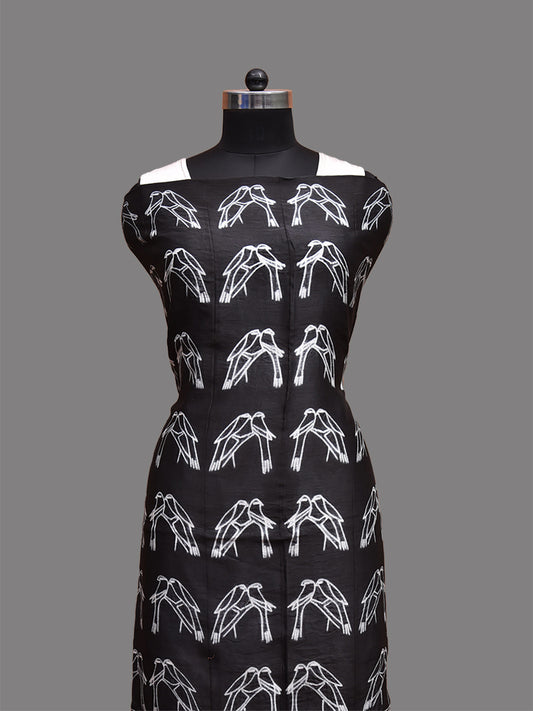 Black Shibori Cotton Handloom Fabric Top with Birds Design dm0060