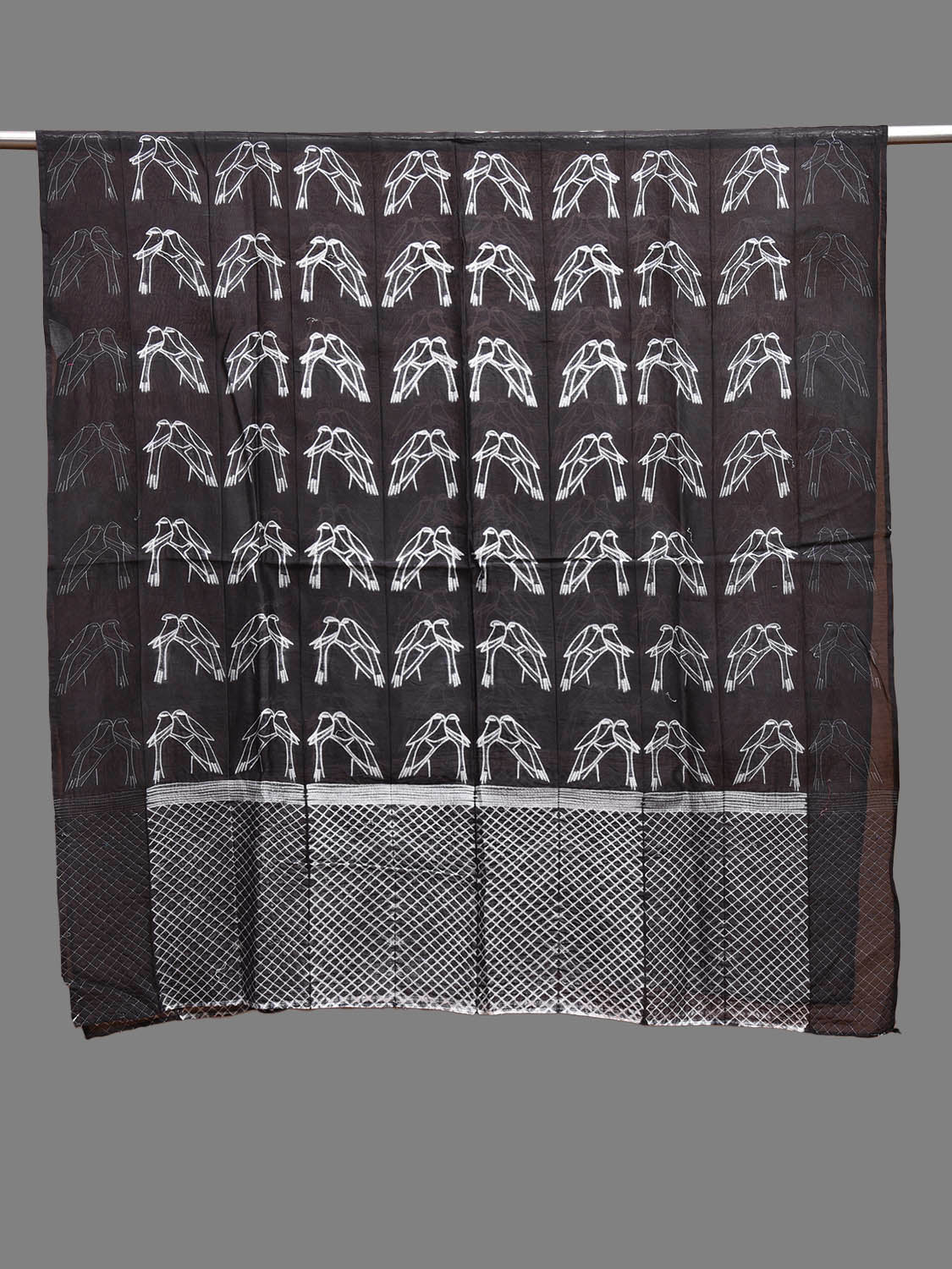 Black Shibori Cotton Handloom Fabric Top with Birds Design dm0060