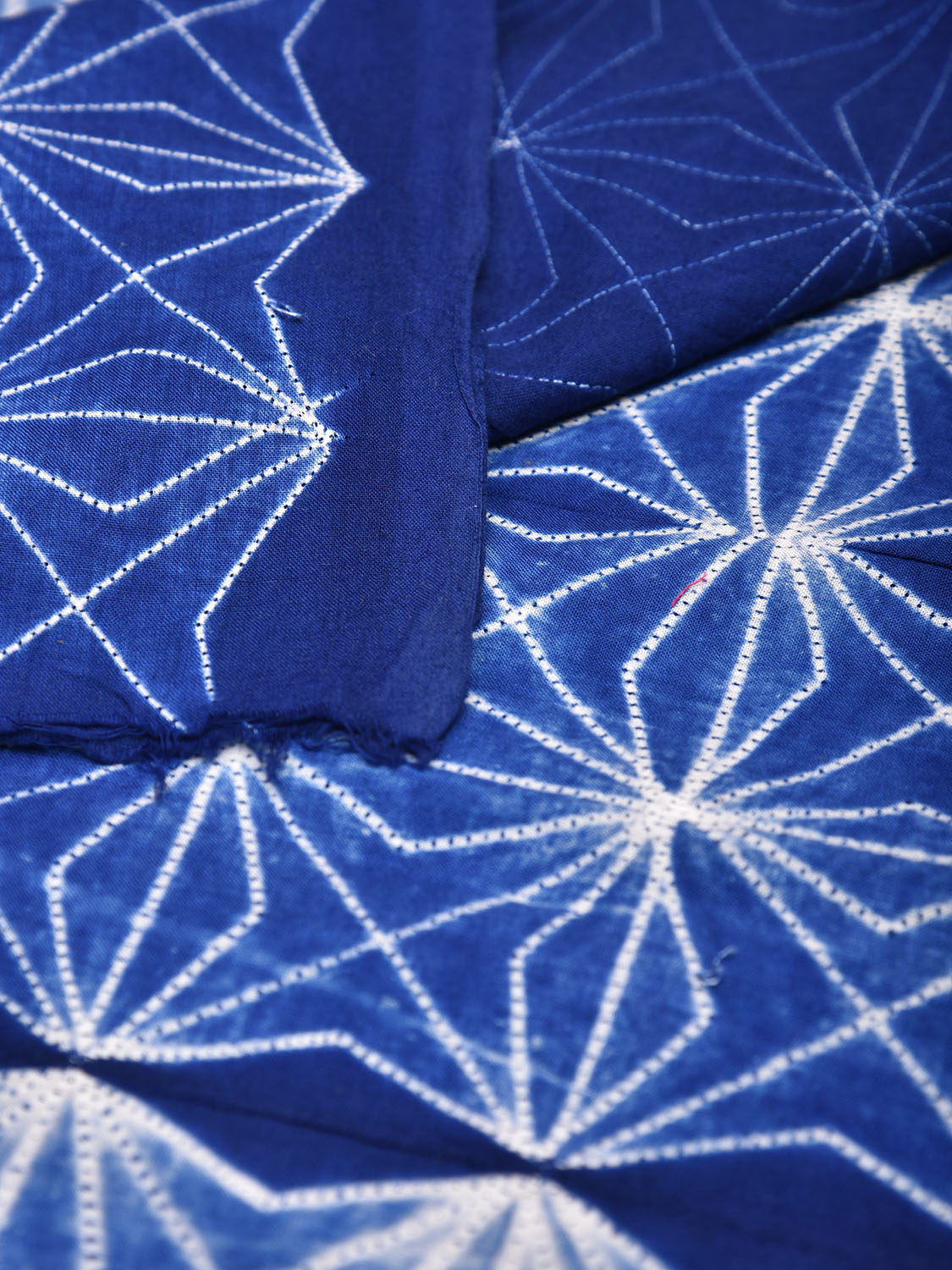 Blue Shibori Cotton Handloom Fabric Top with Grill Design dm0061