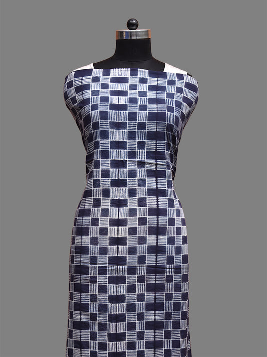 Navy Shibori Cotton Handloom Fabric Top with Checks Design dm0063