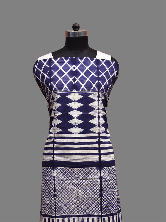 Dark Blue Shibori Cotton Handloom Fabric Top with Geometric Design dm0066