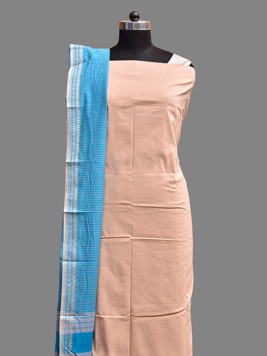 Cream and Blue Bamboo Cotton Dress Material with Strips Dupatta and Plain Top and Bottom Design dm0073