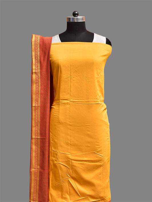Yellow and Red Bamboo Cotton Dress Material with Strips Dupatta and Plain Top and Bottom Design dm0074