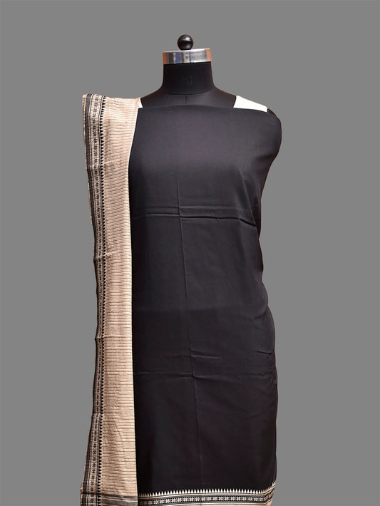 Black and Cream Bamboo Cotton Dress Material with Strips Dupatta and Plain Top and Bottom Design dm0075